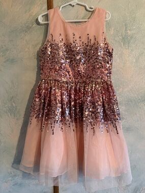 Poppies And Roses Blush Pink Sequin Tulle Formal Dress